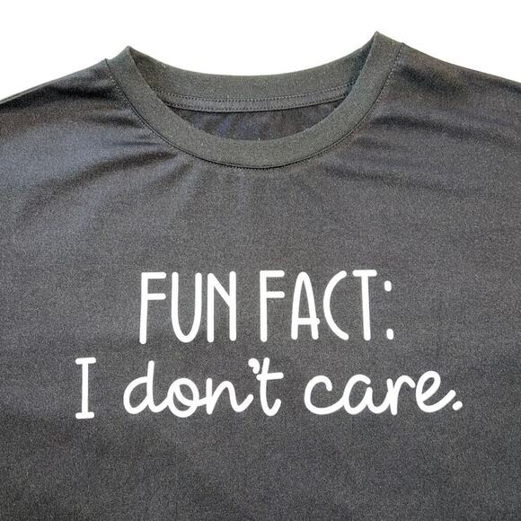Womens T Shirt Fun Fact I Don't Care Short Sleeve Crew Neck Casual Funny Black - Picture 2 of 5